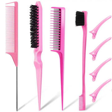 8pcs Double Sided Hair Styling Comb Set Durable Comfortable Triple Teasing Comb Smooth Multi-Functional Duckbill Clips Girls