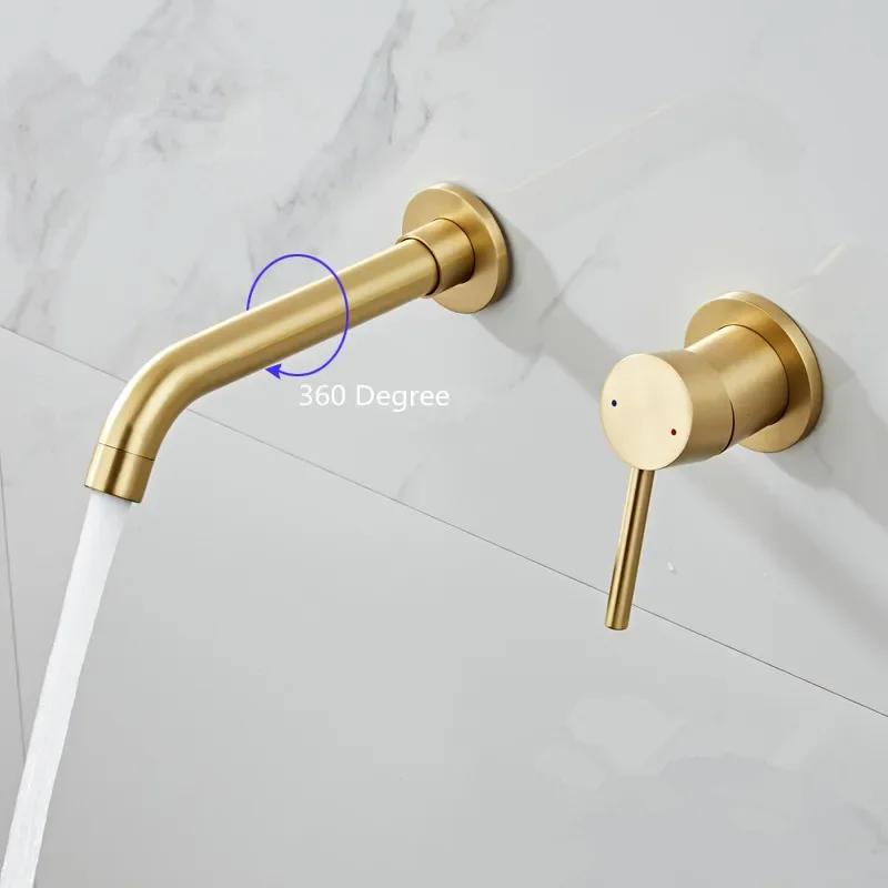 Description Picture 2 of itemBasin Faucet Gold Bathroom Sink In-Wall Hot Cold Brushed Gold Basin Spout Mixer Tap Combination Blanoir Brass tap