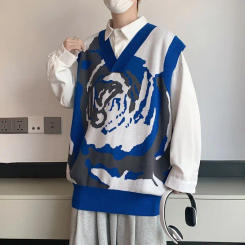 Sweater Vest Men Thicken V-neck Sleeveless Knitted Sweaters Vests Retro Preppy-style Chic Loose Casual All-match 2023 C26