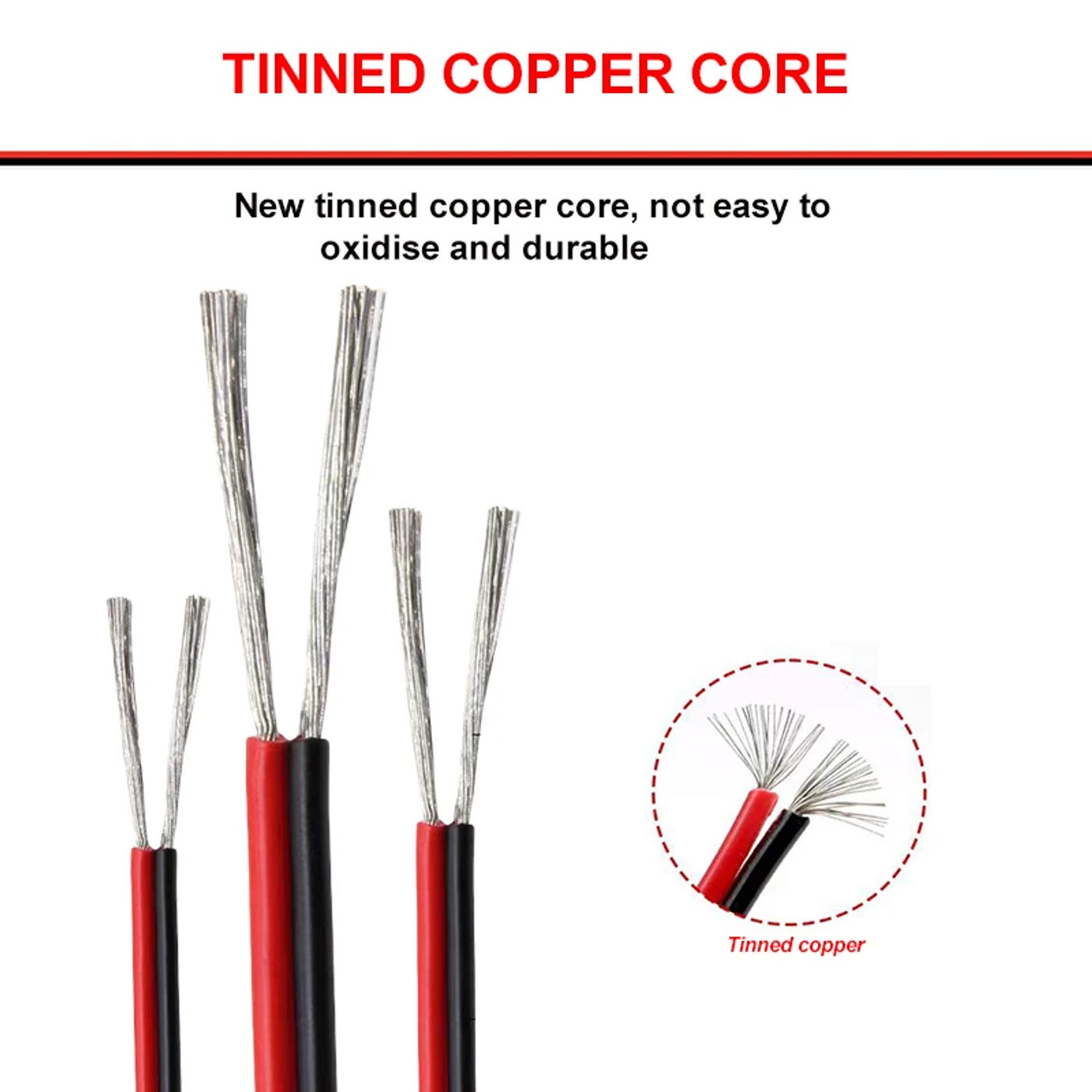 Description Picture 4 of item2 pin Electrical Wire 30awg 28awg 26/ 24/22/20/18awg 16awg PVC 80°C 300V red black stranded tinned pure copper extension cable