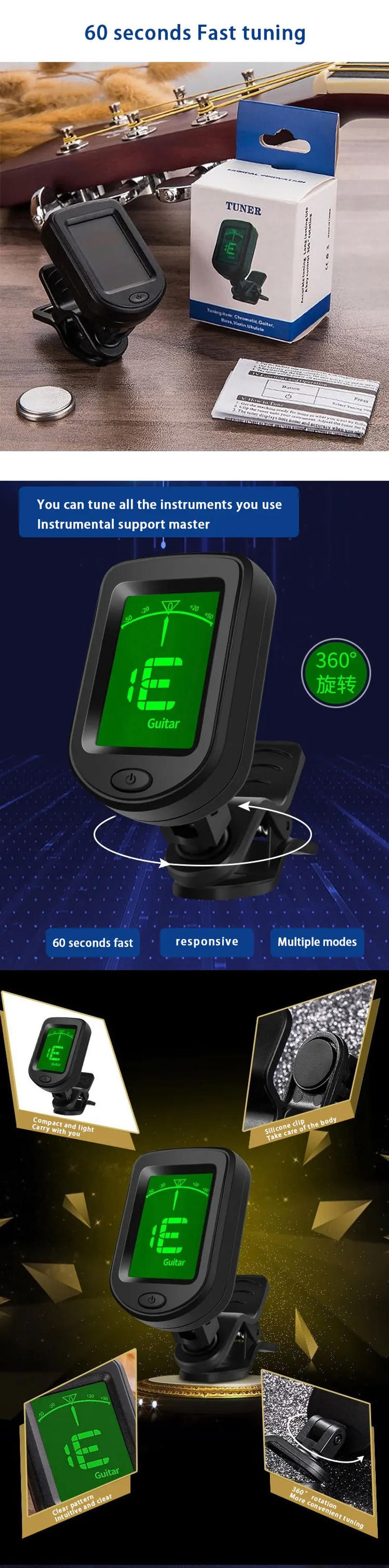 Description Picture 2 of itemFolk Guitar Tuner Change Clip Ukulele Universal Bass Violin Tuner Guitar Tuning Accessories