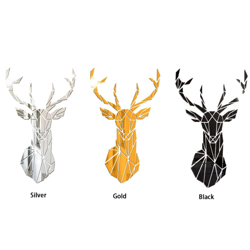 Description Picture 5 of itemDeer Head 3D Mirror Wall Sticker Home Decoration Acrylic Mirror Sticker Mural Removable Art Decal Nordic Living Room Wall Paper