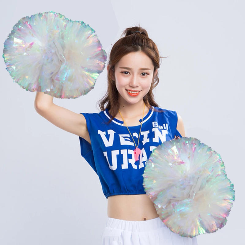 Description Picture 3 of item1PC Flower Ball Cheerleader Pom Poms Flower Ball Handle Rainbow Colorful Refueling Props