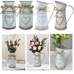 Vintage Garden Metal Flower Vases Home Wedding Artificial Flowers Bucket Barrel Holder Shabby Chic Country Style Jug Can Craft