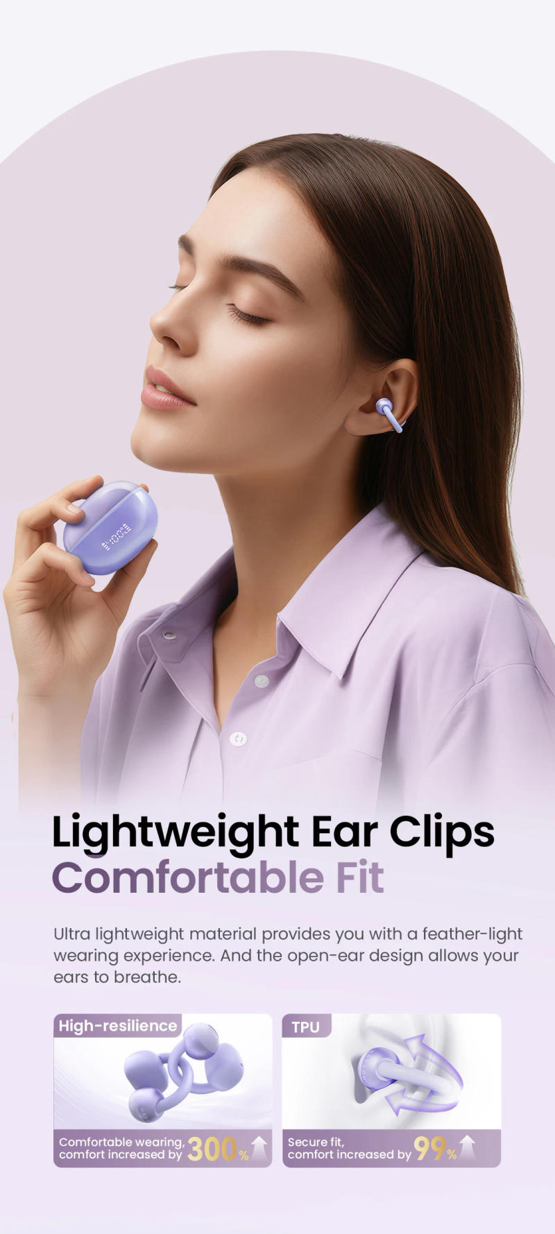 Description Picture 4 of itemHAYLOU AirFree Ear Clip Earphones Bluetooth 5.4 Wireless Open Ear Earbuds Dual-mic Noise Reduction Dual-Connection Headphones