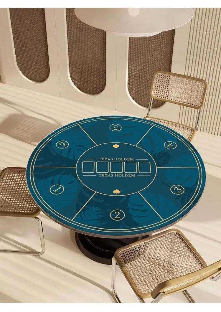 Description Picture 4 of itemTable Mat 6 Players Texas Hold'em Table Cloth 47inch Waterproof Rubber Round Poker Mat Portable Casino Board Game Top Layout