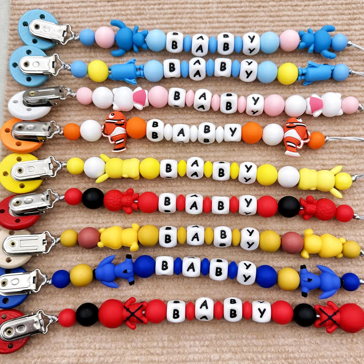 Description Picture 4 of itemCustomized Name English Letters Baby Silicone Pacifier Clips Chains Holder Teether Pendants Teething Kawaii baby Gifts