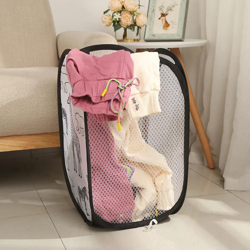 Description Picture 3 of itemFolding Mesh Pop Up Dirty Laundry Basket Hamper with Durable Handles Collapsible Laundry Basket Clothes Storage Baskets Laundry