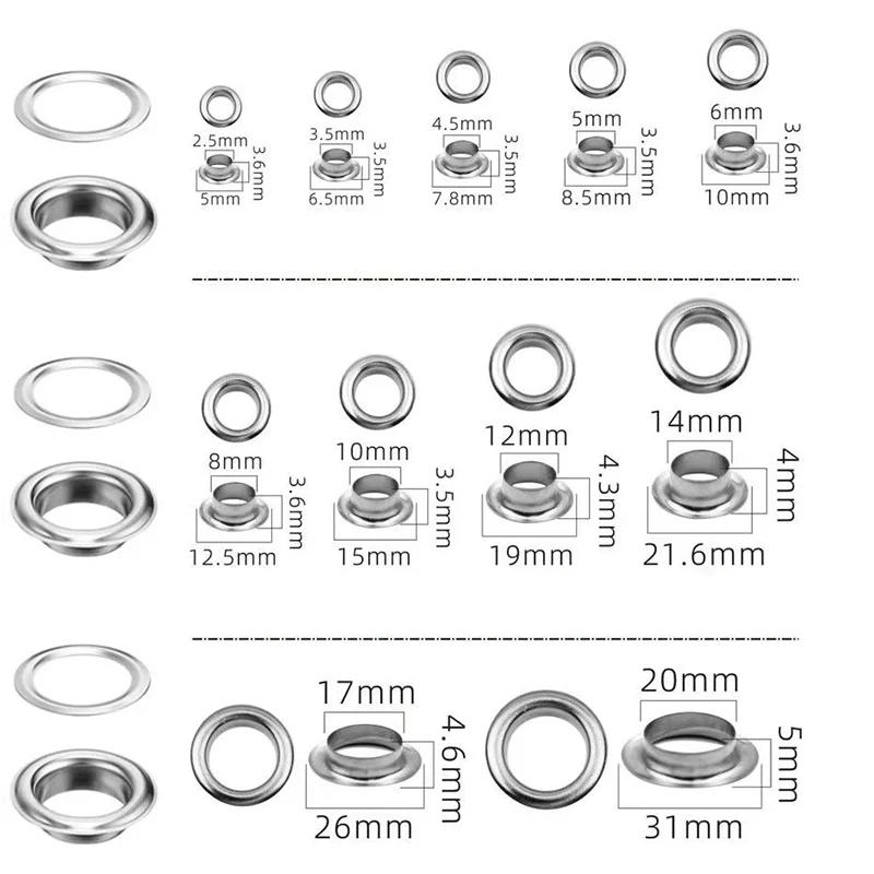Description Picture 2 of item50set Metal Eyelet Silver Colors Grommets With Eyelet Punch Die Tool Set For DIY Leathercraft Clothing Shoes Belt Accessories