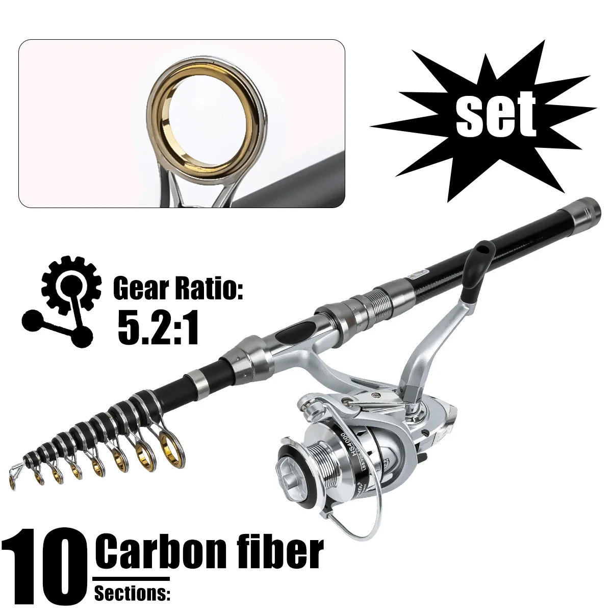 Description Picture 5 of itemFishing gear rod and wheel set Far throw Luya sea fishing rod and reel combination telescopic spinning rod
