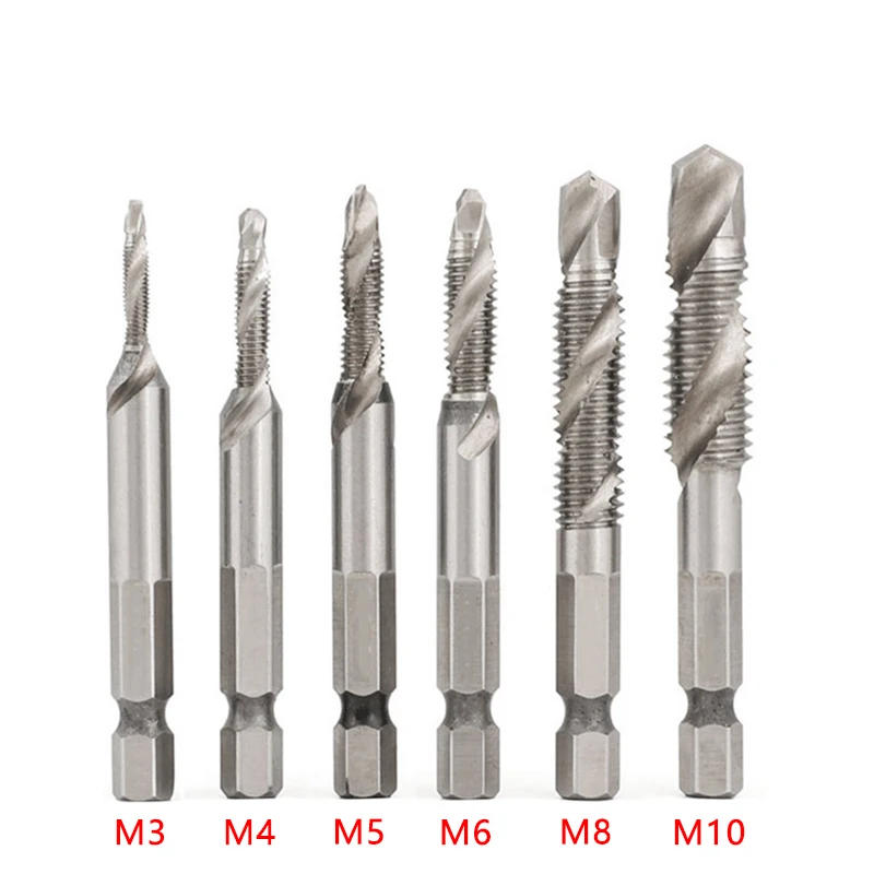 Description Picture 3 of item1/6Pcs Tap Drill Bit Set Hex Shank Titanium Plated HSS Screw Thread Bit Screw Machine Compound Tap M3 M4 M5 M6 M8 M10 Hand Tools