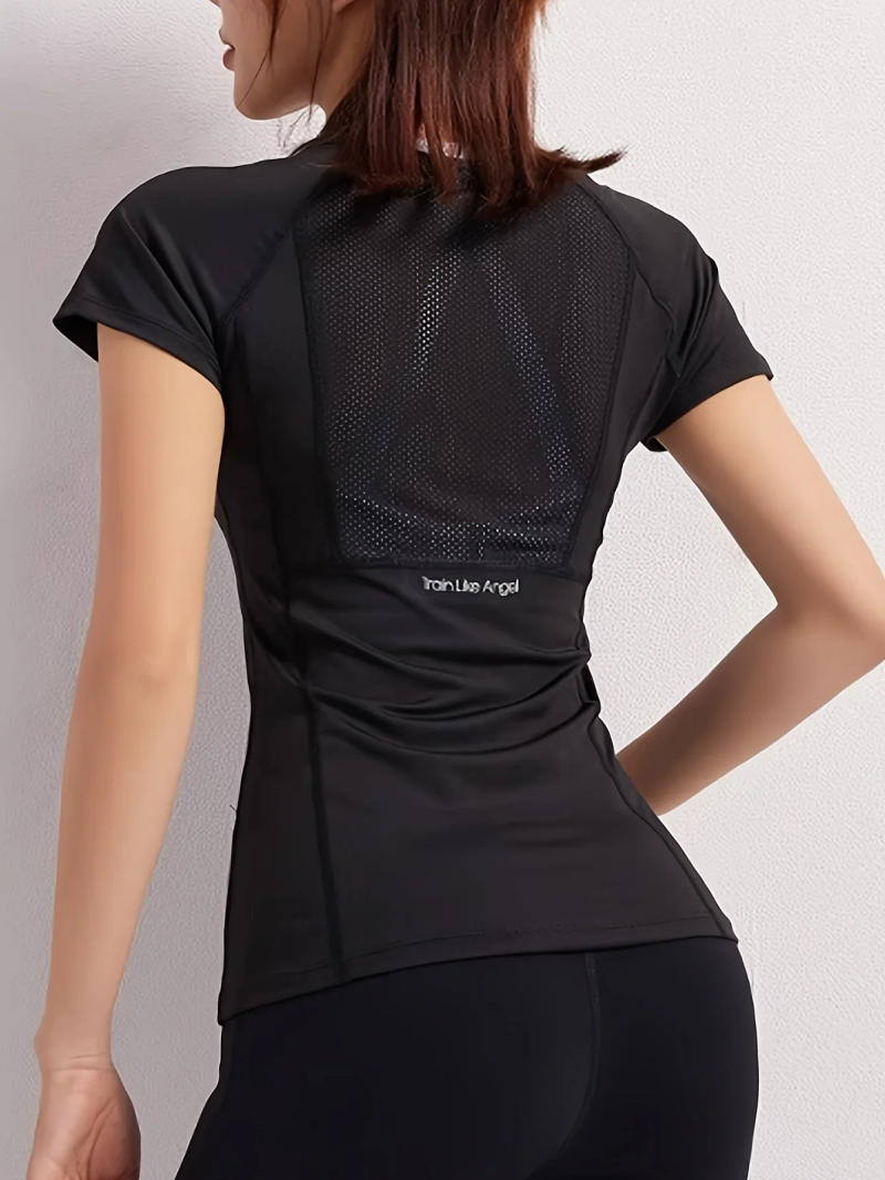Description Picture 5 of item2025 Sports T-shirt women summer breathable sexy beauty back fitness wear quick dry running training short sleeve yoga top