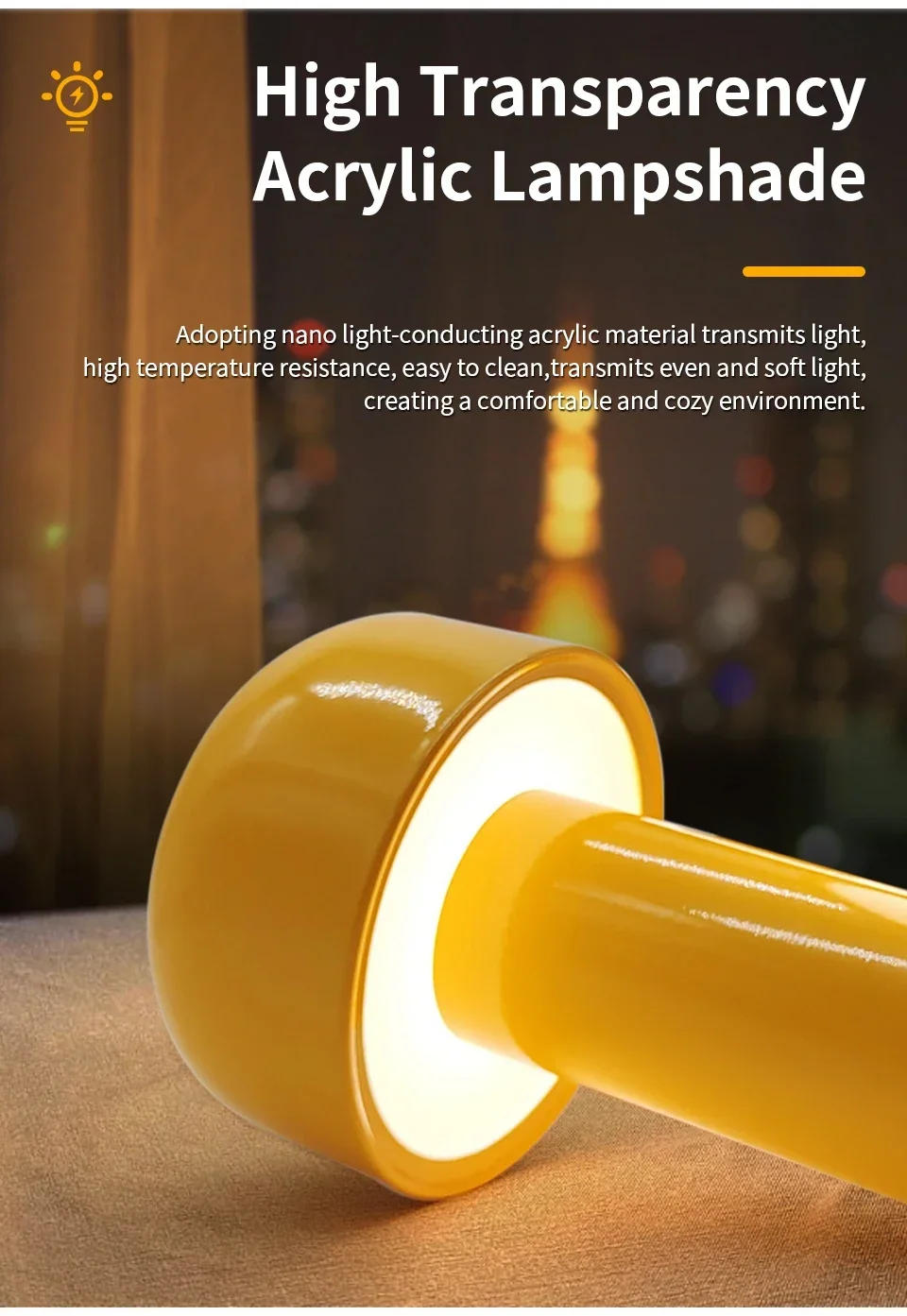 Description Picture 5 of itemCreative Mushroom Table Lamp Touch Switch 3 Colors Dimmable Desk Lamp Ambient Light Rechargeable Bedroom Restaurant Decor Lamp