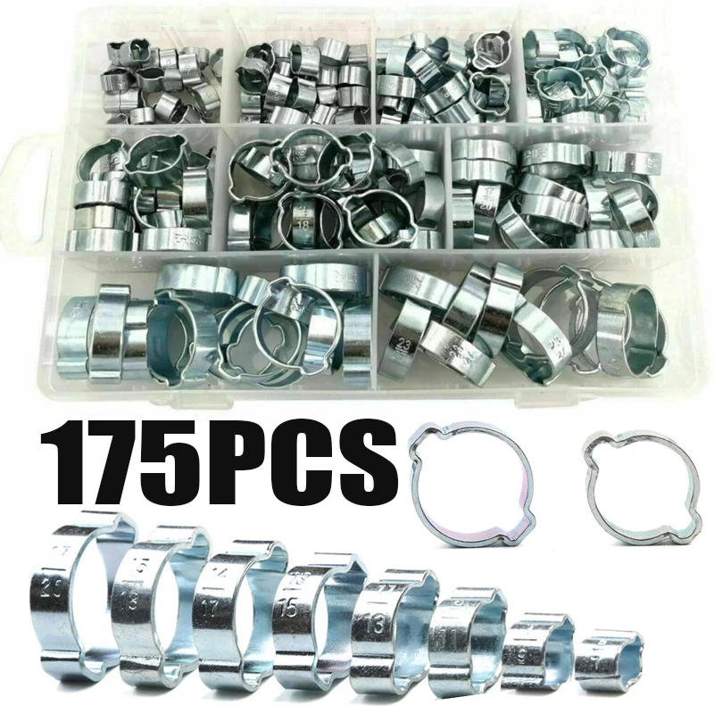 Description Picture 5 of item175Pcs 7-27mm Hose Clamp Double Ears Clamp Worm Drive Fuel Water Hose Pipe Clamps Clips Hose Fuel Clamps Kit