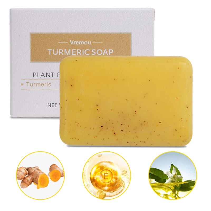 Description Picture 4 of item1Pcs/5Pcs Turmeric Soap, Plant Essential Oil Facial Cleansing Handmade Soap Exfoliating Cream Granules Lemon Bath Fragrance Soap