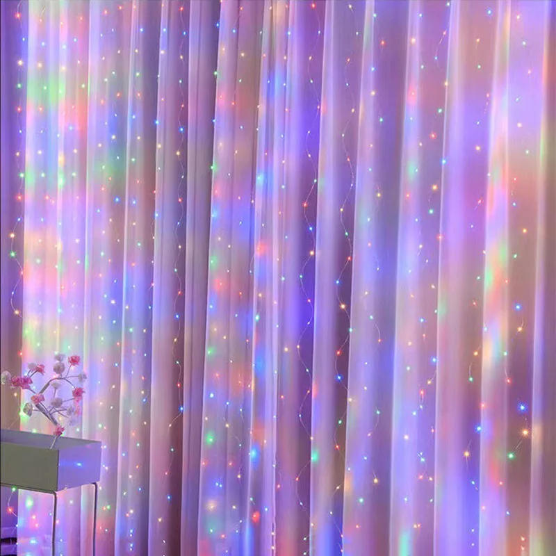 Description Picture 2 of item3/6M USB LED Curtain 8Modes Remote Control String Lights Holiday Wedding Fairy Garland Lights For Bedroom Living Room Decor