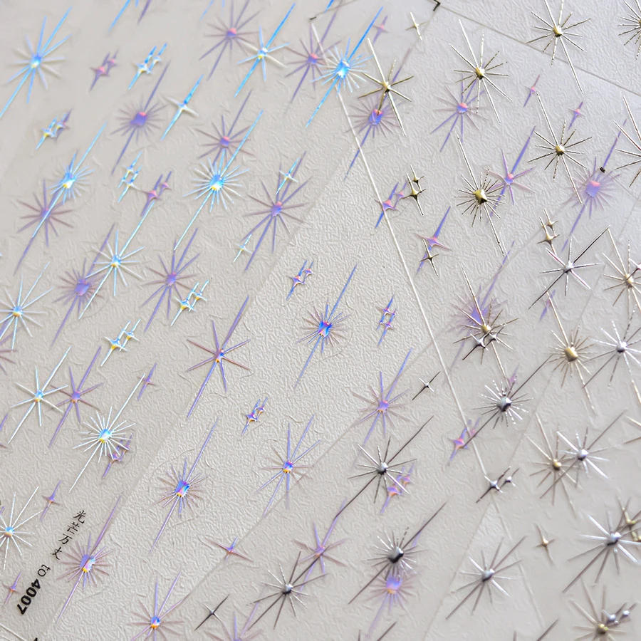 Description Picture 3 of itemGold Silver Starlight Laser Pink Colorful Glitter Star Bronzing Rhinestones Relief Nail Art Decorations Stickers Manicure Decals