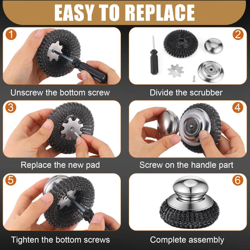 Description Picture 2 of item1-10PCS Stainless Steel Pot Brush with Handle Heavy Duty Dishwashing Wire Ball Metal Scrubber for Home Kitchen Cleaning Tool