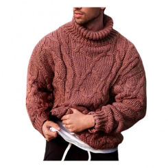 Pullover Solid Color Winter Fashion Cotton Warm Men Slim Fit Sweater Autumn Men's Twist Braid Knit Turtle-Neck Jumper свитер