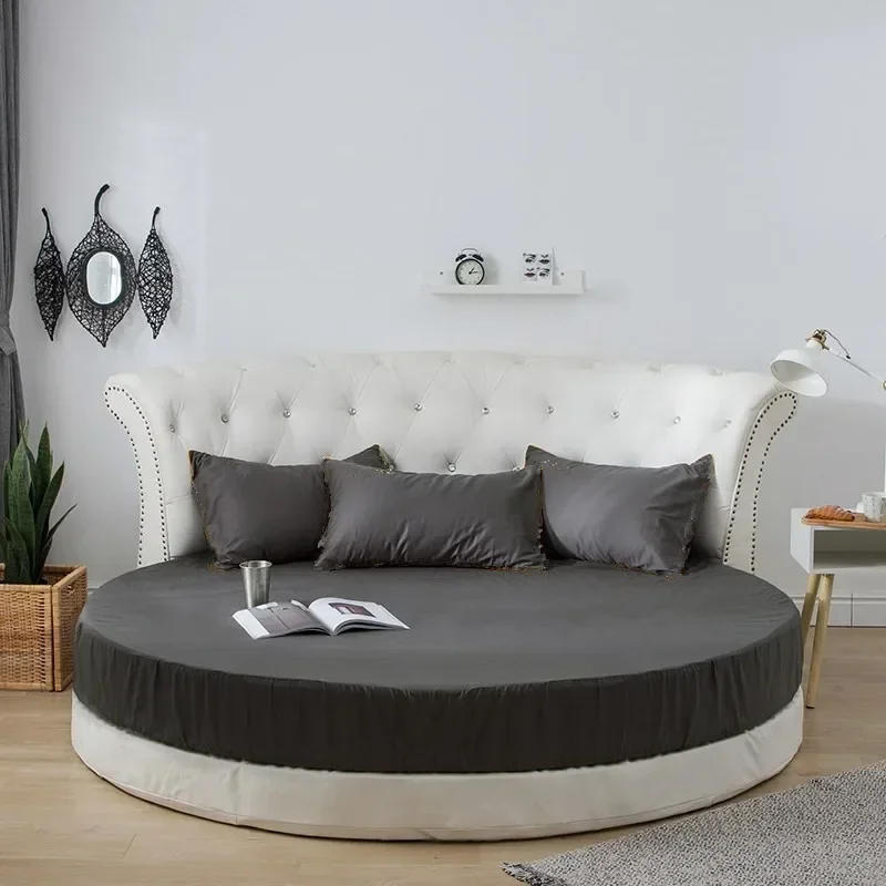 Description Picture 3 of item100% Cotton Round Bed Sheet Set Elastic Band Soft Skin Friendly Fitted Sheets Set Elastic Band Bedsheet 3/1 Pcs Mattress Cover