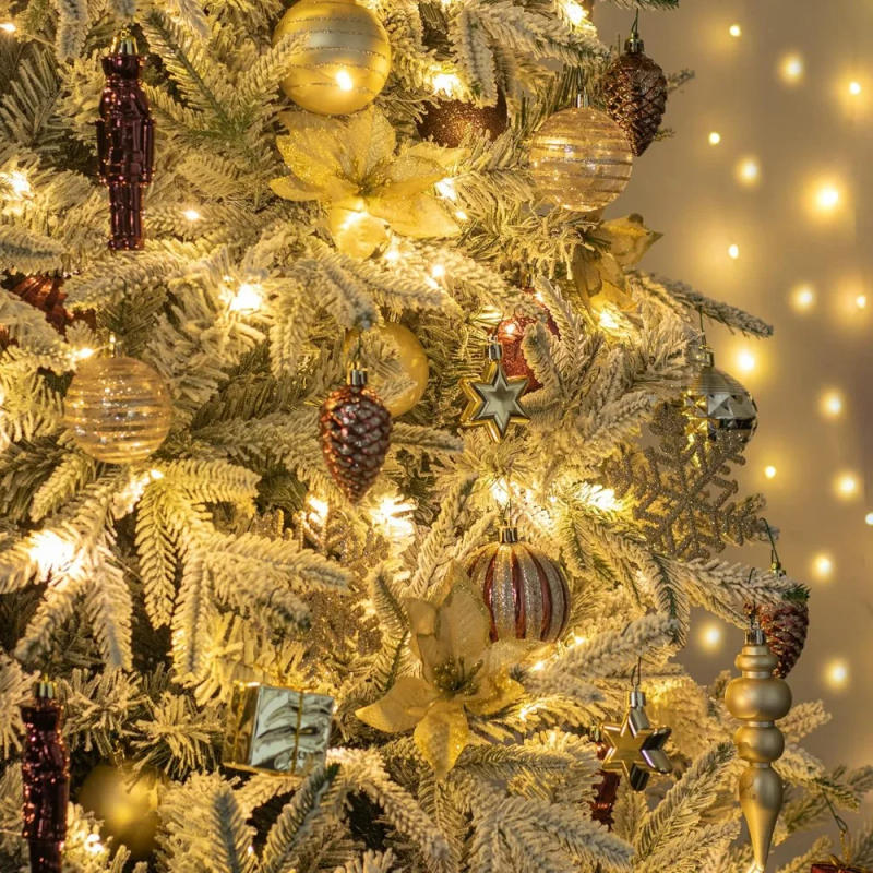 Description Picture 4 of item101pcs Christmas Tree Ornaments Assortment Burgundy Brown Champagne Gold Including Star Tree Topper Balls Nutcracker Snowflakes