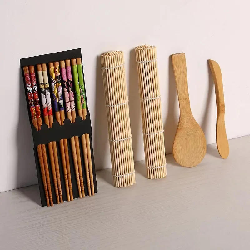 Description Picture 5 of item9PCS/set Sushi Making Kit Bamboo Sushi-Mat DIY Bamboo Sushi Maker Set Sushi-Curtain Rice Sushi Making Kits Roll Cooking Tool