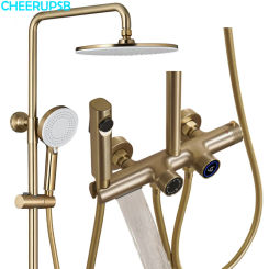 Brush Gold Shower Mixer Faucet Bathroom LED Digital Thermostatic Shower System Bathtub Wall Mount SPA Rain Moderns Bath Taps Set
