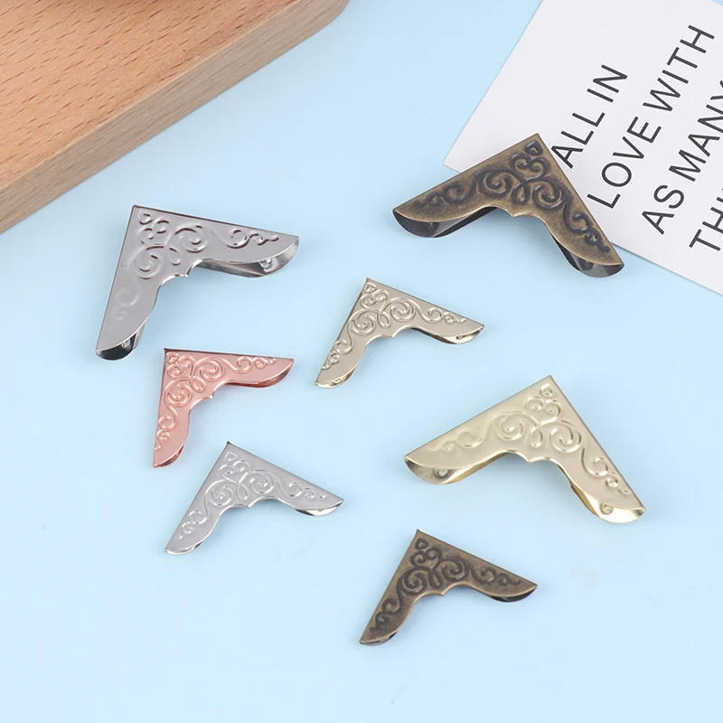 Description Picture 2 of item12pcs Decorative Jewelry Chest Wine Gift Box Wooden Case Antique Brass Golden Furniture Corner Protector Cover with Screws Nails