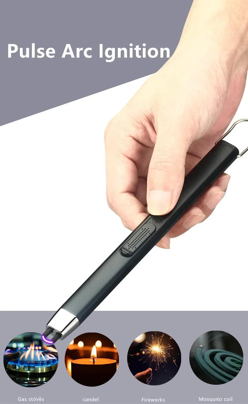 Description Picture 3 of itemUSB Type-C Charging Portable Hook Electric Arc Ignition Gun Metal Outdoor Windproof Kitchen Candle BBQ Gas Stove Pulse Lighter