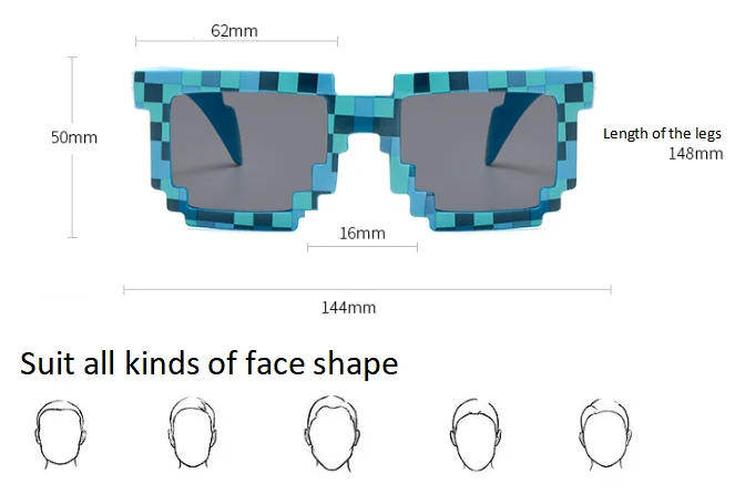 Description Picture 3 of item9 colors Fashion Sunglasses Kids cos play action Game Toy Minecrafter Square Glasses with EVA case   gift  beach toys vacation