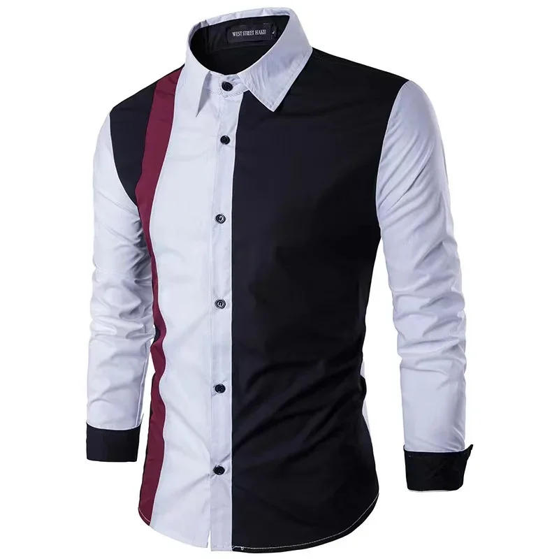 Description Picture 6 of item2023 Men's Shirt Spliced Striped Luxurious and Comfortable Button Long Sleeve Suit Lapel Shirt Soft and Comfortable Material