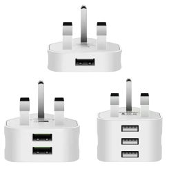 1/2/3 USB Ports USB Charger Universal 3 Pin Travel Plug Adapter 5V 3.1A 2A 1A UK Plug for Iphone/Samsung/Huawei Charging Charger