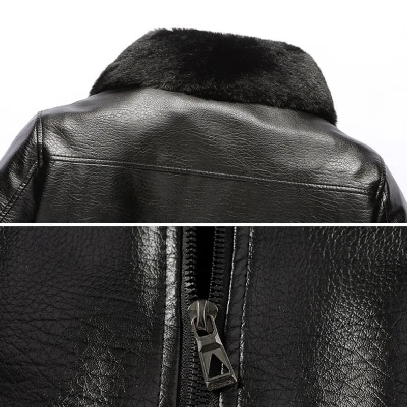 Description Picture 4 of itemMen Faux Leather Jacket Stylish Men's Faux Leather Jacket with Lapel Collar Windproof Design for Autumn Winter Long for Casual