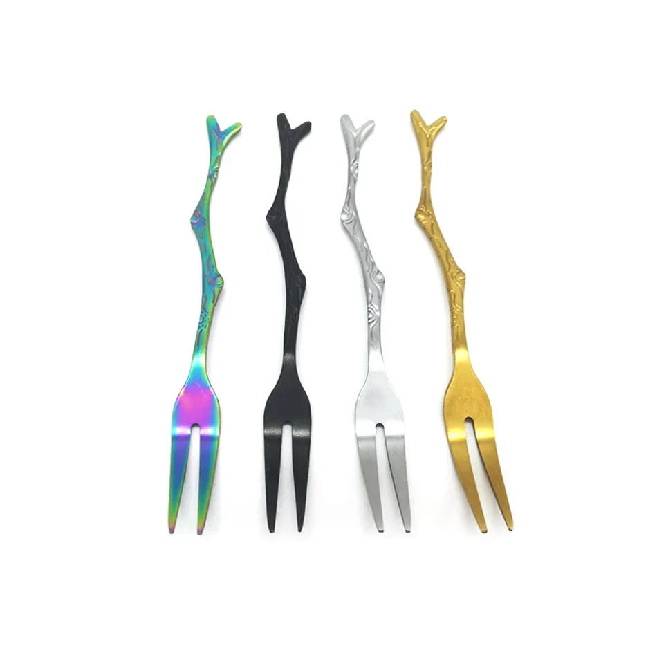 Description Picture 5 of item1PC Mori Small Fresh Branch Handle Stainless Steel Spork Spoon Coffee Cake Retro Dessert Spoon Fruit Fork With Hand Gift Bento