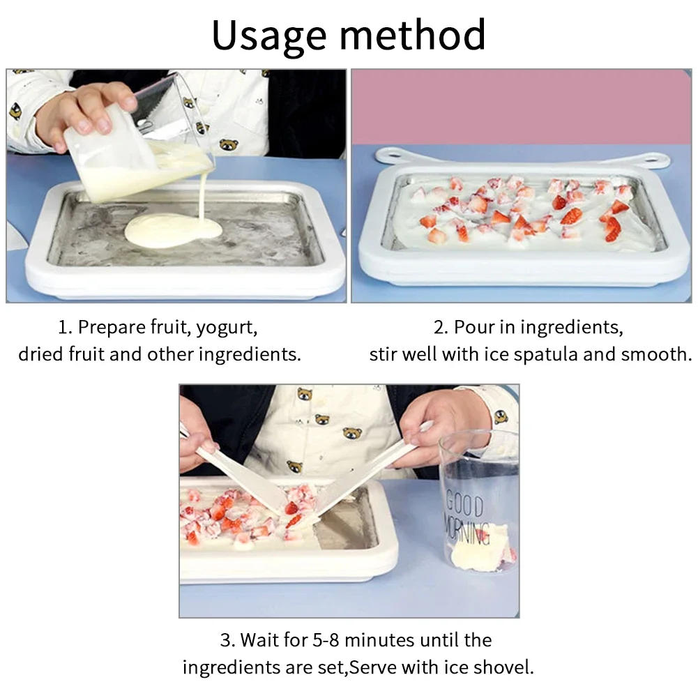 Description Picture 6 of itemMini Fried Yogurts Yogurt Frozen Pan Ice Cream Maker Machine Rolled Ice Cream Maker with 2 Spatulas Fry Ice Plate Home Use