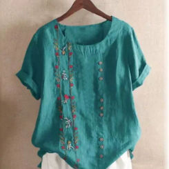 Summer Women Top Blouse Fashion O Neck Short Sleeve Loose Vintage Casual Tops Shirt Female New Holiday Elegant Shirts