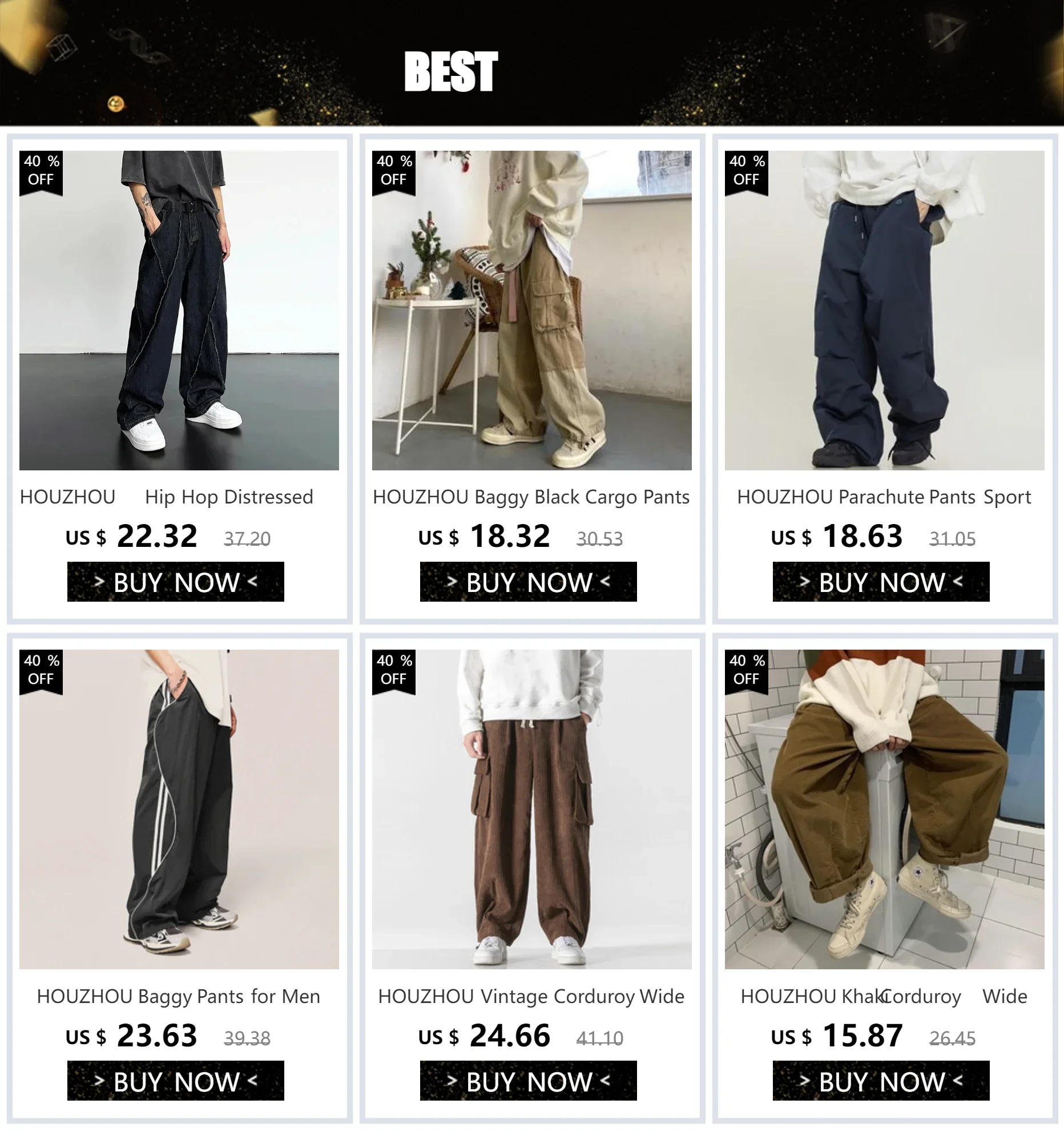 Description Picture 2 of itemBlack Wide Leg Pants Men's Jeans Oversize Baggy Jeans Trousers Male Denim Pants Cargo Korean Streetwear Hip Hop Harajuku