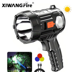 High Power Portable Led Flashlight COB Searchlight Spotlights Solar Panel USB Charging Torch with Built-in Lithium Battery