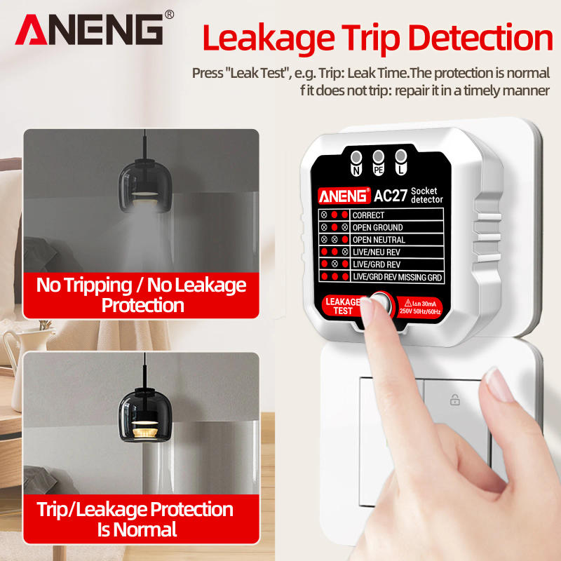 Description Picture 6 of itemANENG AC27 Smart Socket Tester EU/US Plug Polarity Phase Check Voltage Detector Test Electroscope Meter Circuit Breaker Finders