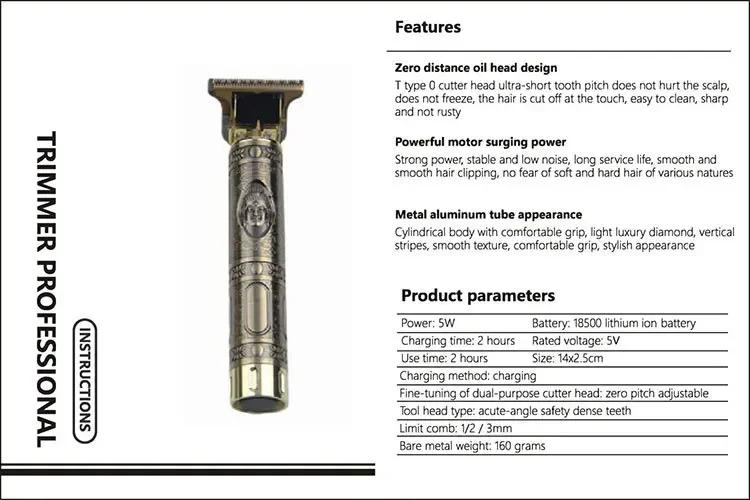 Description Picture 5 of itemUSB Rechargeable T9 Baldheaded Hair Clipper Electric Hair Trimmer 0mm Men Barber Hair Cutting
