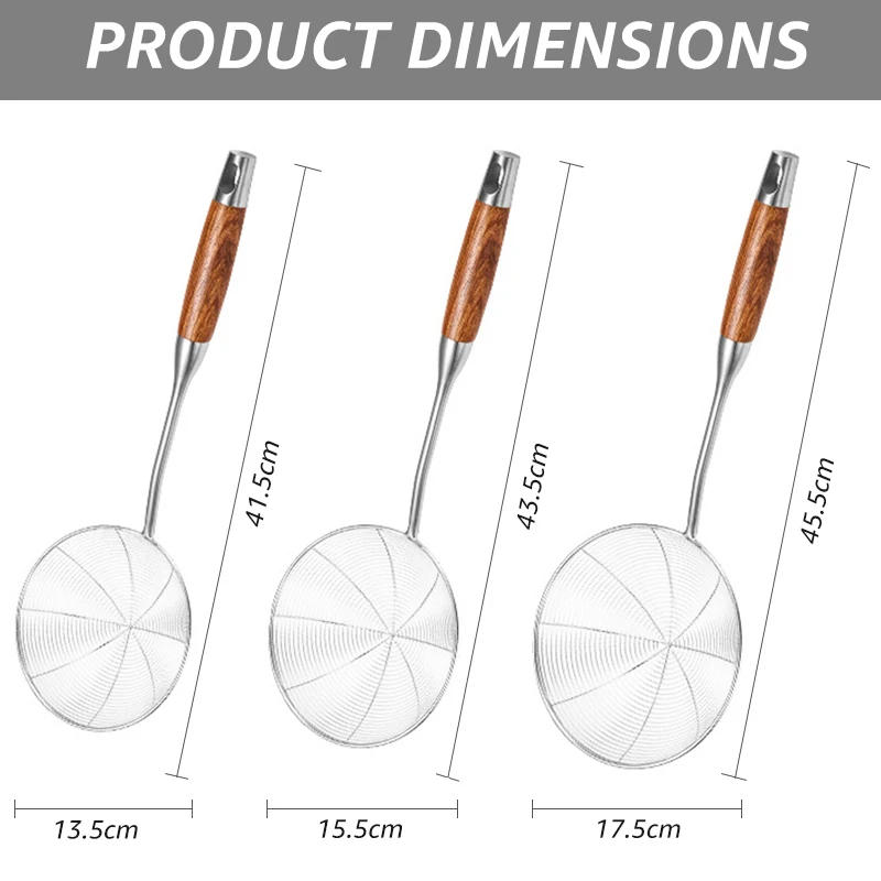 Description Picture 3 of item304 Stainless Steel Spider Wire Strainer for Cooking & Frying, Colander Ladle Skimmer with Wooden Handle - Kitchen Tools