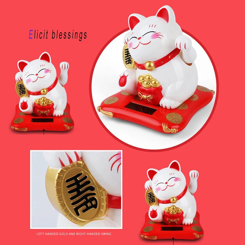 Description Picture 5 of itemHoliday Seasonal Décor 2.5 Japanese Solar Wave Hand Lucky Cat Car Decorations New Year Figurines & Miniatures Hanging 1pc