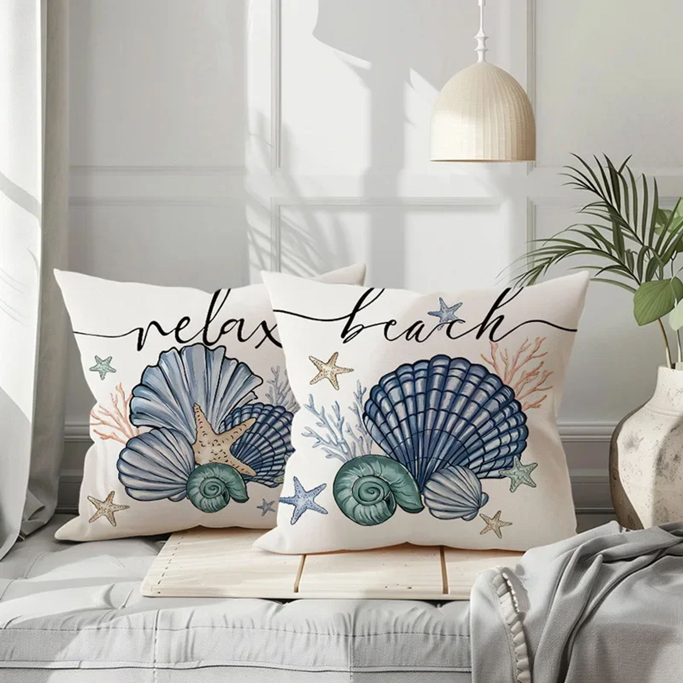 Description Picture 2 of item1PC Printed Pillowcase Ocean Scallop Sofa Cushion Cover Summer Letter Starfish Pillowcase Living Room Bedroom Pillow Case