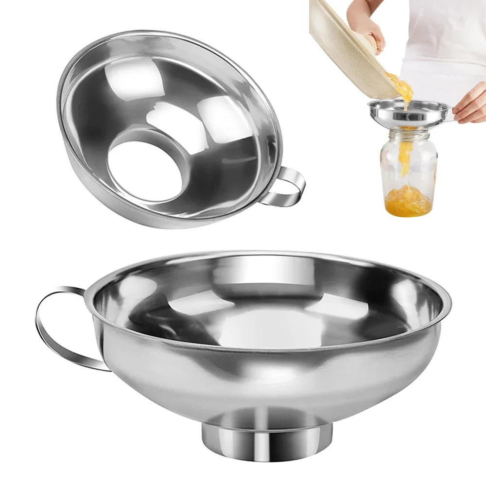 Description Picture 2 of item2 Size Stainless Steel Wide Mouth Canning Funnel Salad Dressing Liquid Funnel Hopper Filter Oil Funnel Kitchen Tools Gadgets