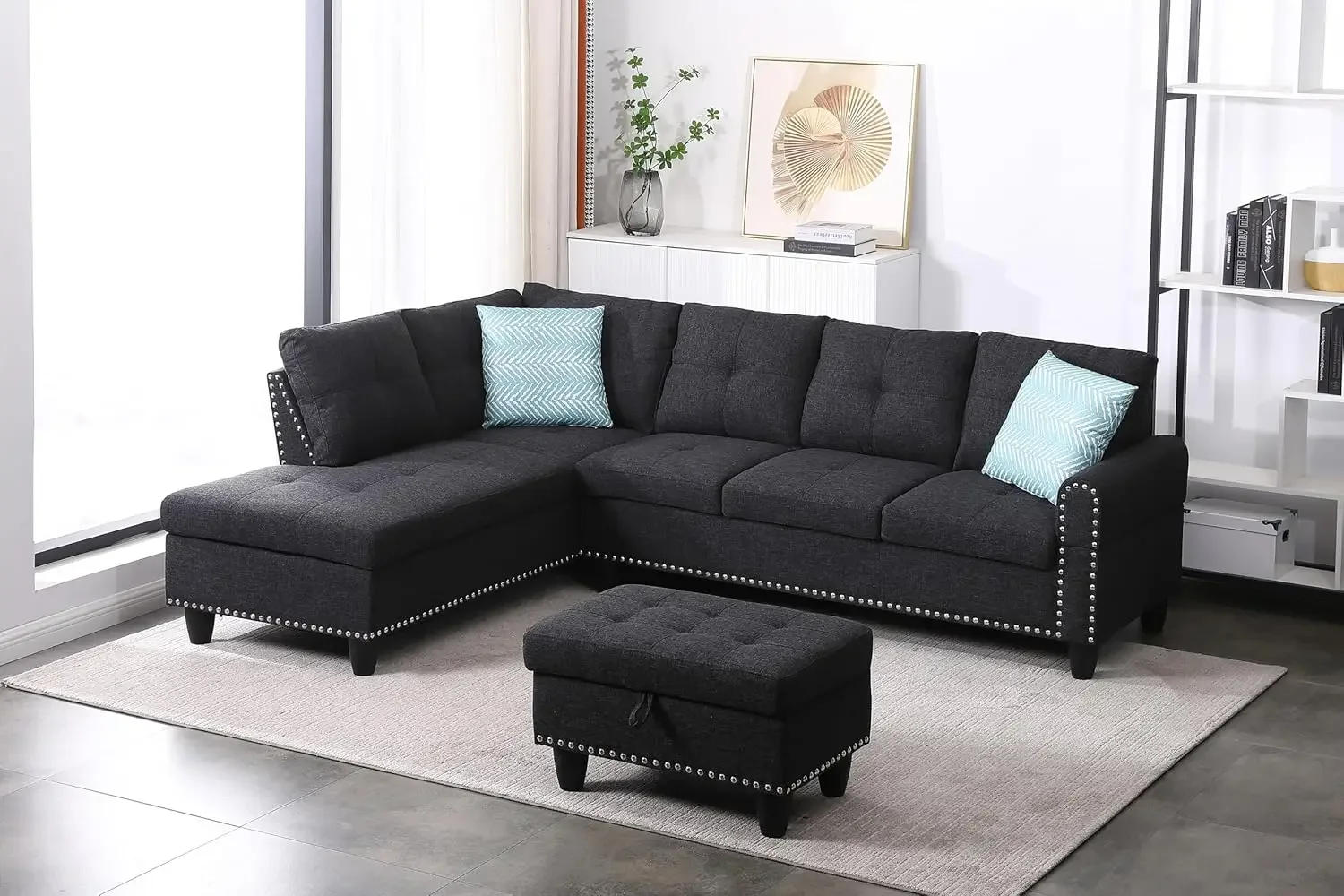 Description Picture 6 of itemSectional Sofa with Ottoman Living Room Furniture Set Left Facing Chaise, 2 Cup HoldersComfy Upholstered Sofa&Couch Corner