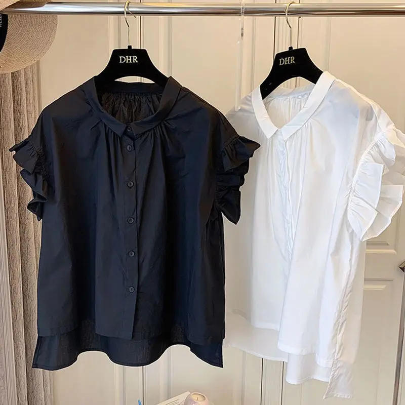 Description Picture 6 of itemVintage Blouse for Women Cotton Casual Shirts Ruffles Short Sleeve Blouses Ladies Tops Loose Summer Blusas Mujer De Moda 2025