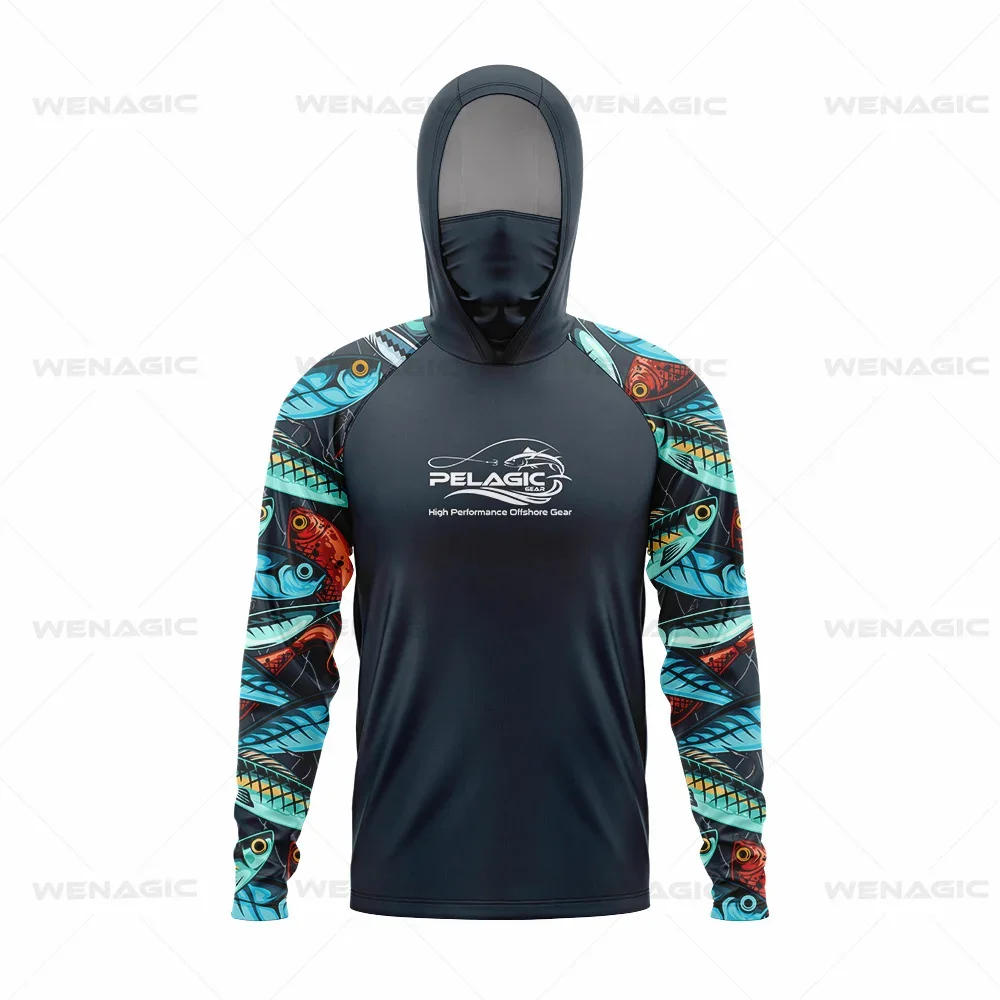 Description Picture 6 of itemPelagic Gear Fishing Shirts Upf 50 Long Sleeve Hooded Face Cover Camisa Pesca Quick Dry UV Protection Fishing Face Mask Clothes