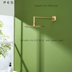 Wall Mounted Shower Arm 16 Inch Extension Pipe Shower Head Holder Stainless Steel for Bathroom Accessories Brushed Gold