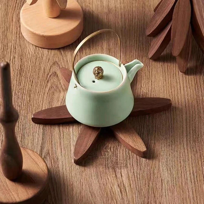 Description Picture 5 of item4PCS Trivets Wooden Trivets For Hot Dishes Insulation Pad Tree Shape Trivet Set Coaster For Teapot Hot Pots Halloween Christmas