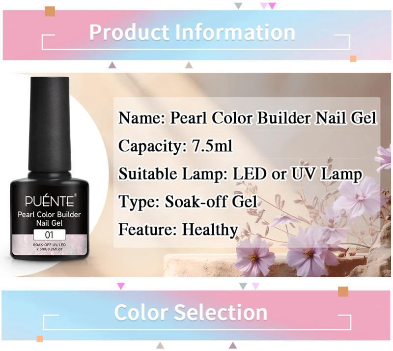 Description Picture 3 of itemPUENTE Pearl Color Builder Nail Gel Polish Hema Free Shell Thread Glitter Nail Extension Semi-Permanent Construction Gel Varnish